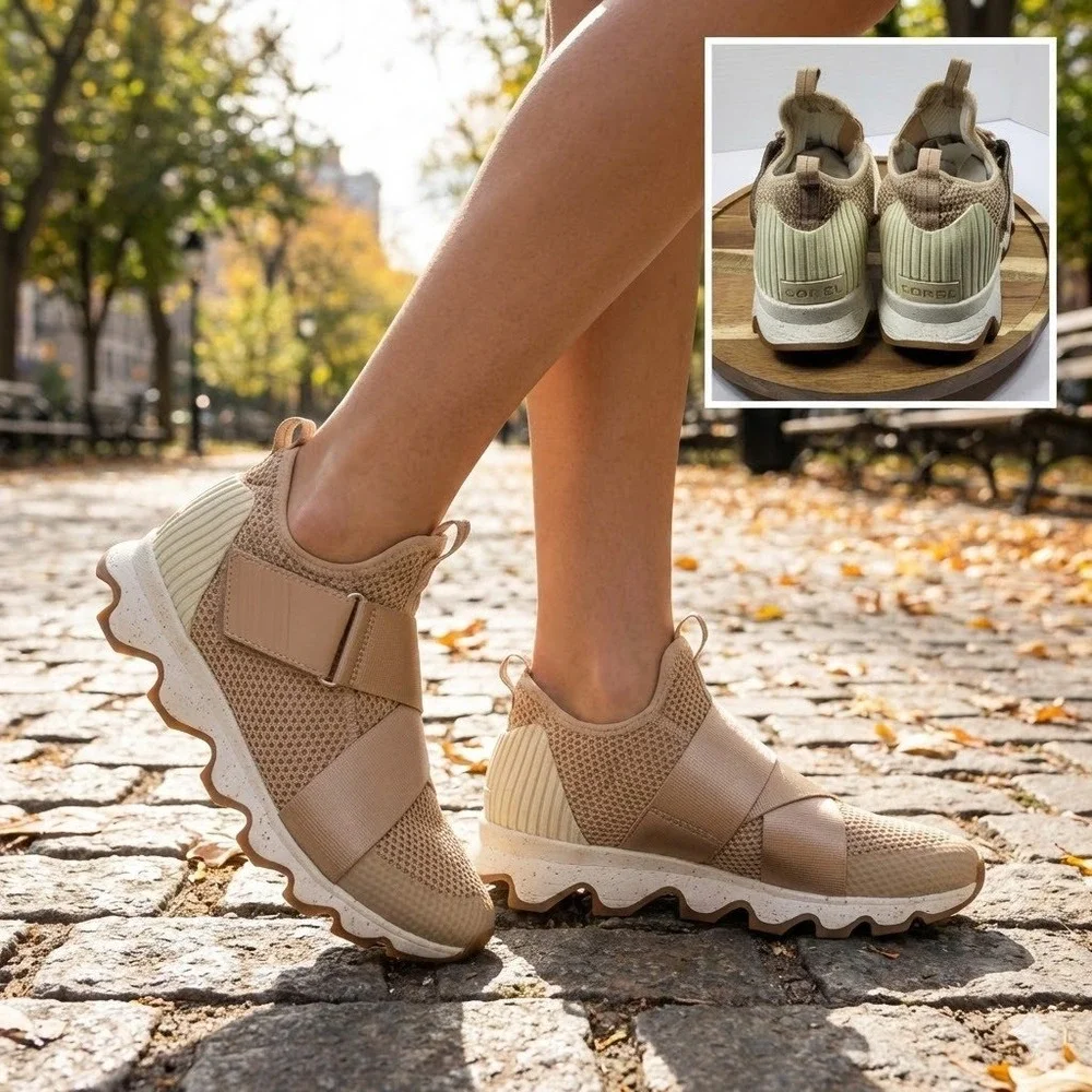 Sorel Women's Kinetic Sneak Mesh Slip‎ On Sneakers Natural Tan Size 7 NL3682-257
